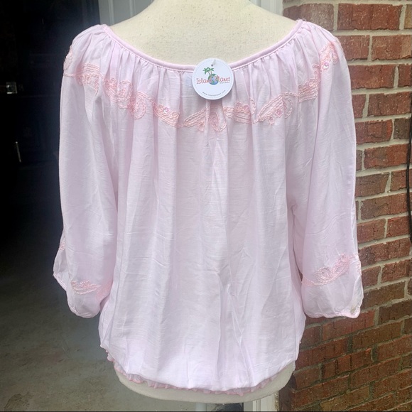 Peasant Style Blouse with Elastic Band at Bottom - Picture 3 of 7